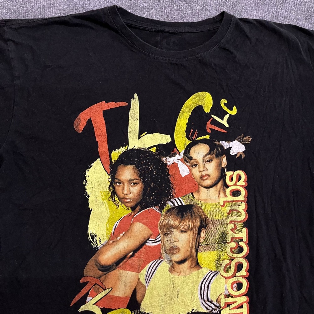 TLC T-Shirt Mens Size XL Black No Scrubs Graphic Band Tee Short Sleeve Crew Neck